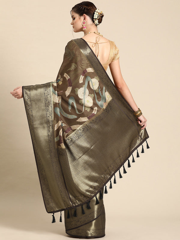 Multicolor Kanchipuram Silk Floral Digital Print Saree
