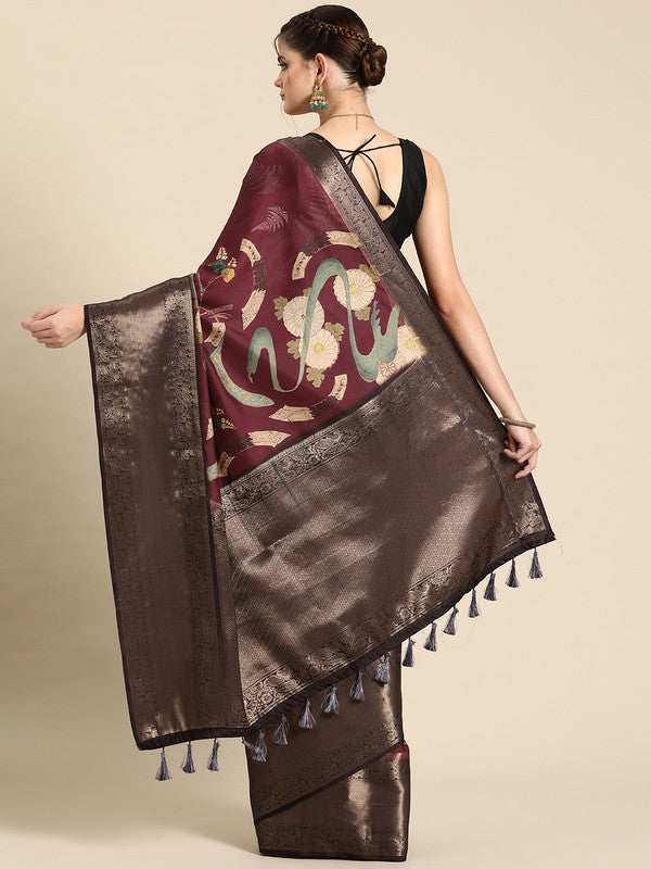 Purple Kanchipuram Silk Saree with Digital Floral Print