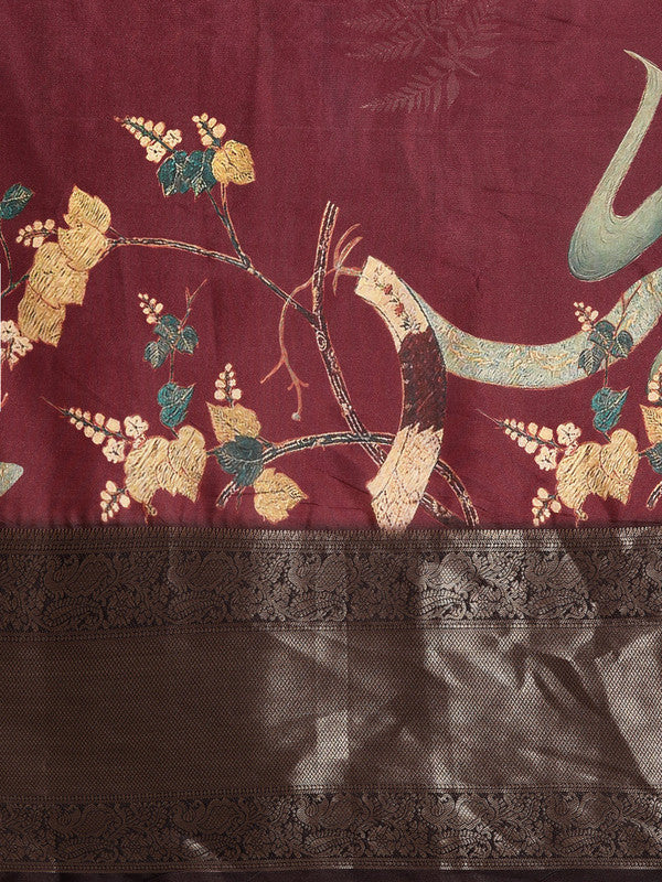 Purple Kanchipuram Silk Saree with Digital Floral Print