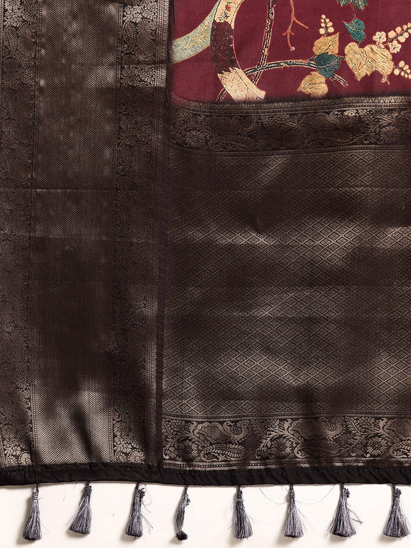Purple Kanchipuram Silk Saree with Digital Floral Print