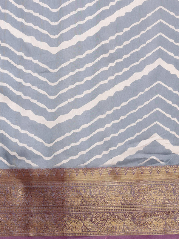 Gray Silk Blend Digital Print Striped Saree with Blouse