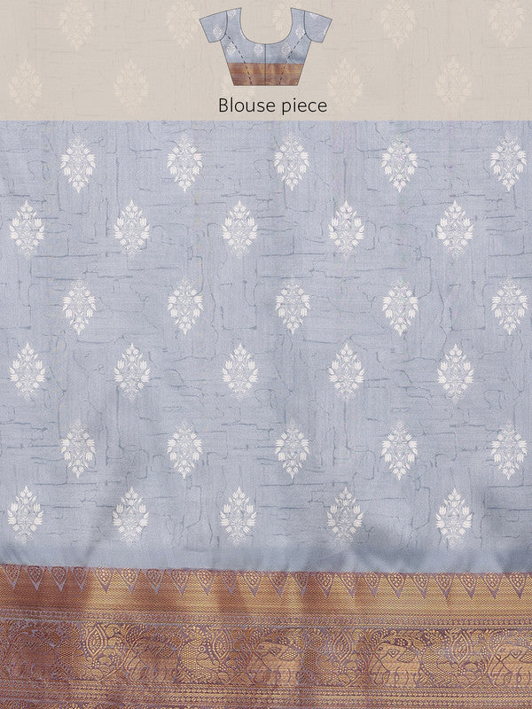 Gray Silk Blend Digital Print Striped Saree with Blouse