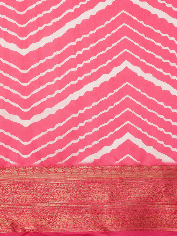 Pink Silk Blend Digital Print Striped Saree with Blouse