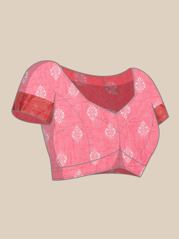 Pink Silk Blend Digital Print Striped Saree with Blouse