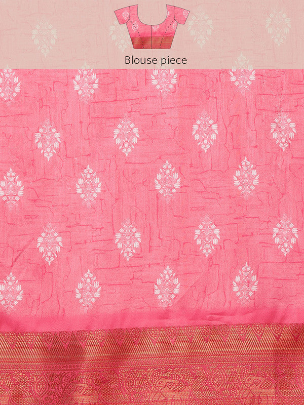 Pink Silk Blend Digital Print Striped Saree with Blouse
