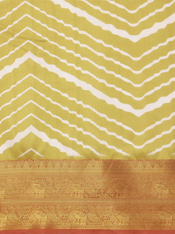 Yellow Striped Silk Blend Digital Print Saree with Blouse Piece