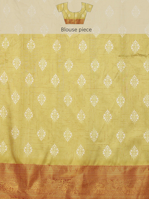 Yellow Striped Silk Blend Digital Print Saree with Blouse Piece