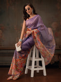 Lavender Kota Doria tissue silk saree with floral digital print pattern