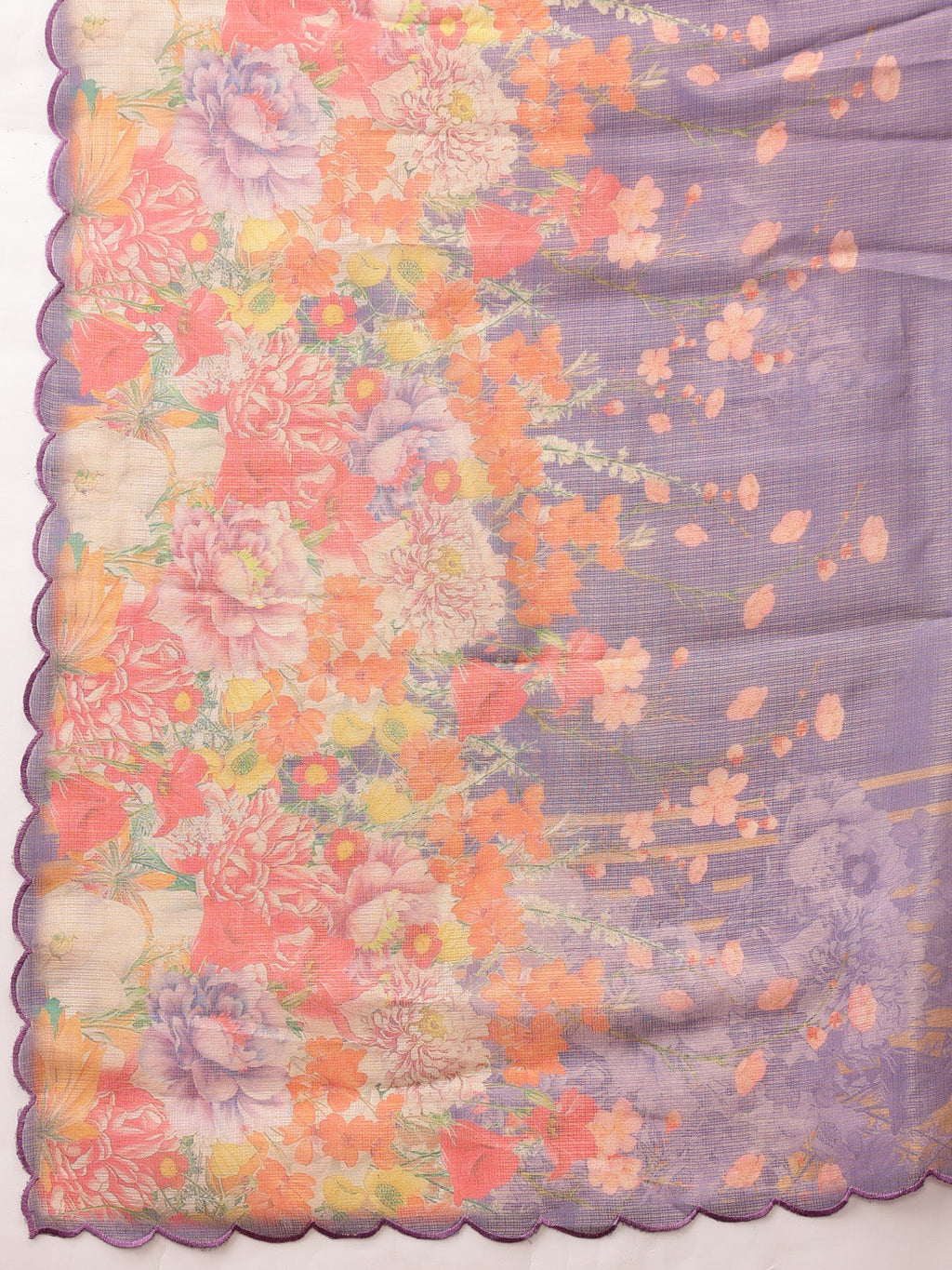 Lavender Kota Doria Tissue Silk Saree with Floral Digital Print