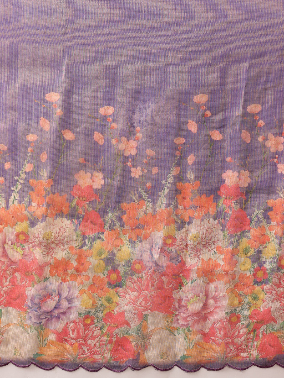Lavender Kota Doria Tissue Silk Saree with Floral Digital Print
