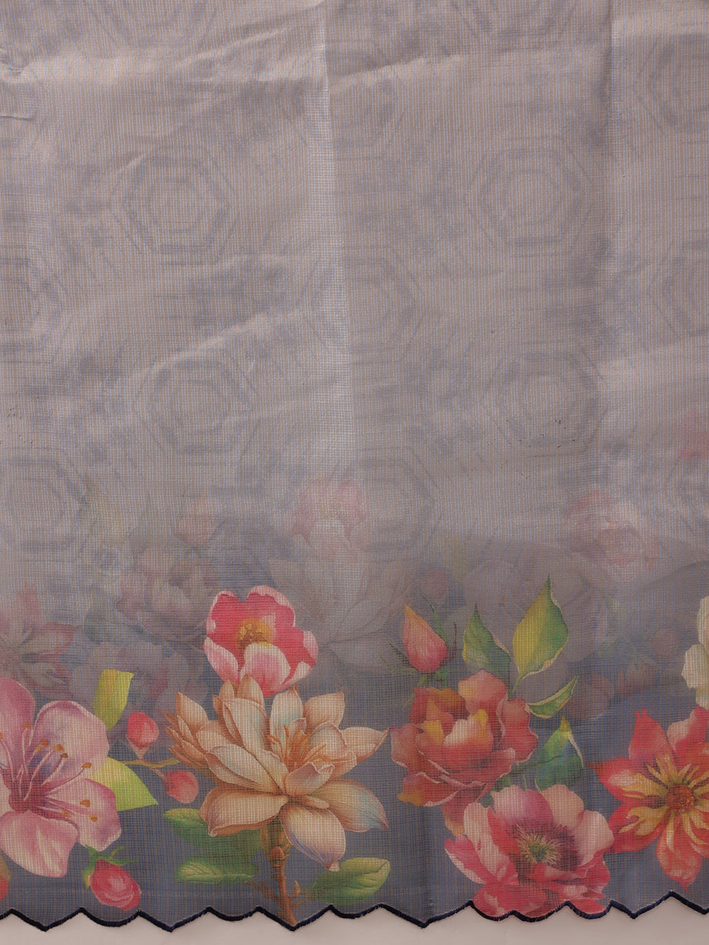 Blue Kota Doria Tissue Silk Floral Digital Print Saree