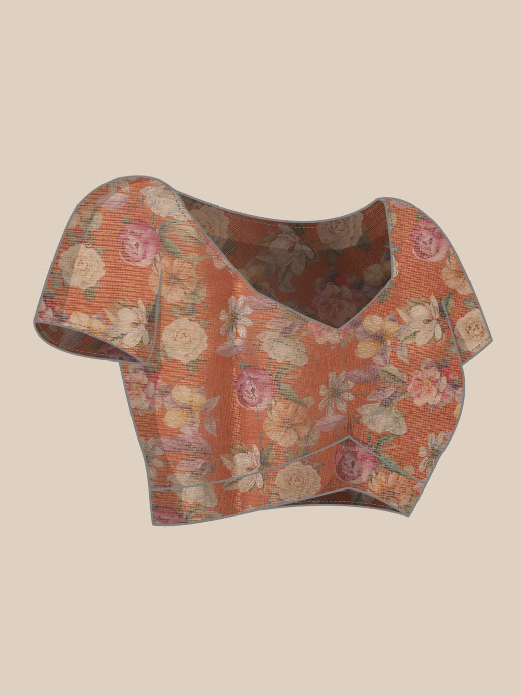 Olive Kota Doria Tissue Silk Saree with Floral Digital Print