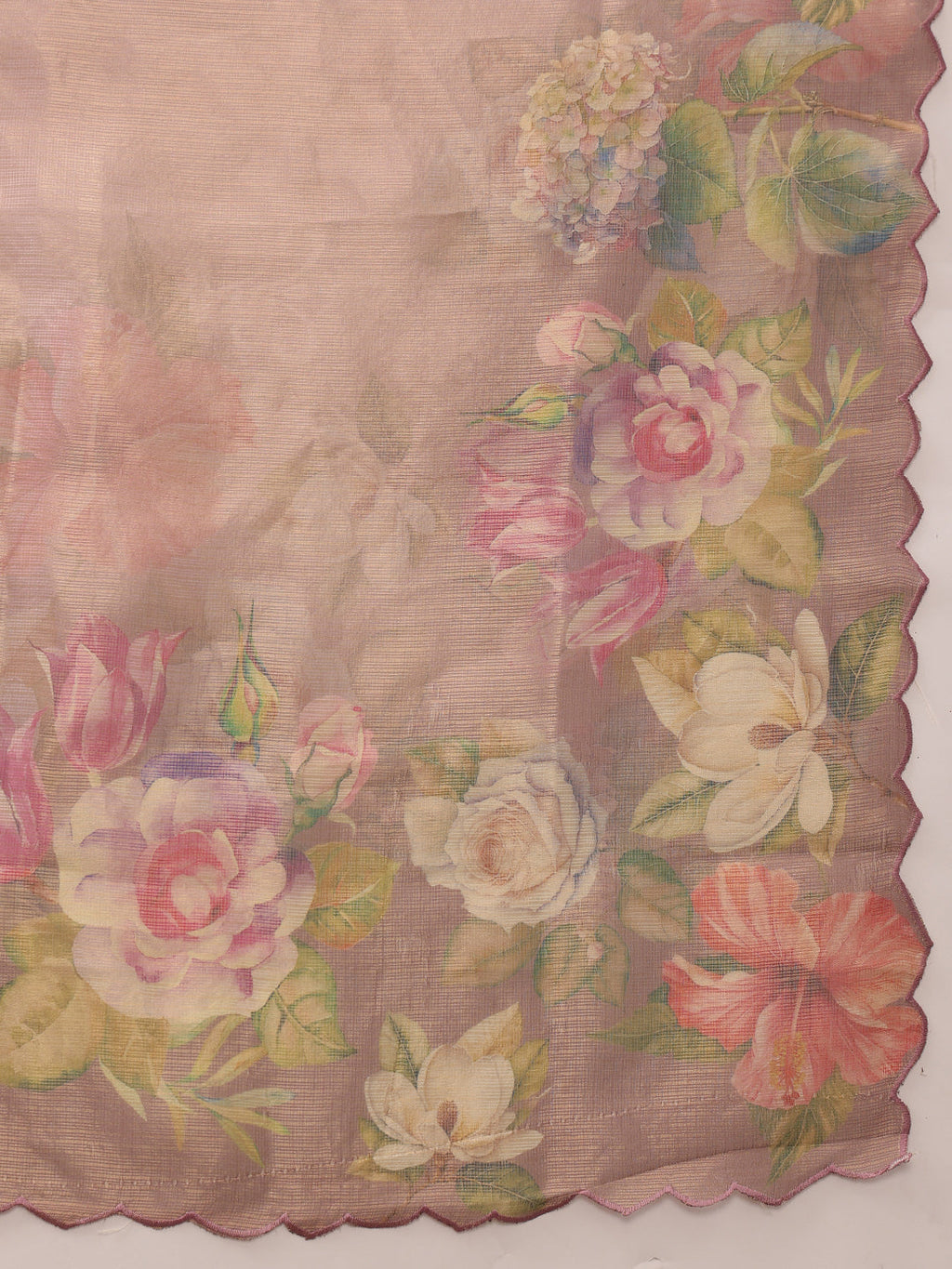 Peach Kota Doria Tissue Silk Saree with Floral Digital Print