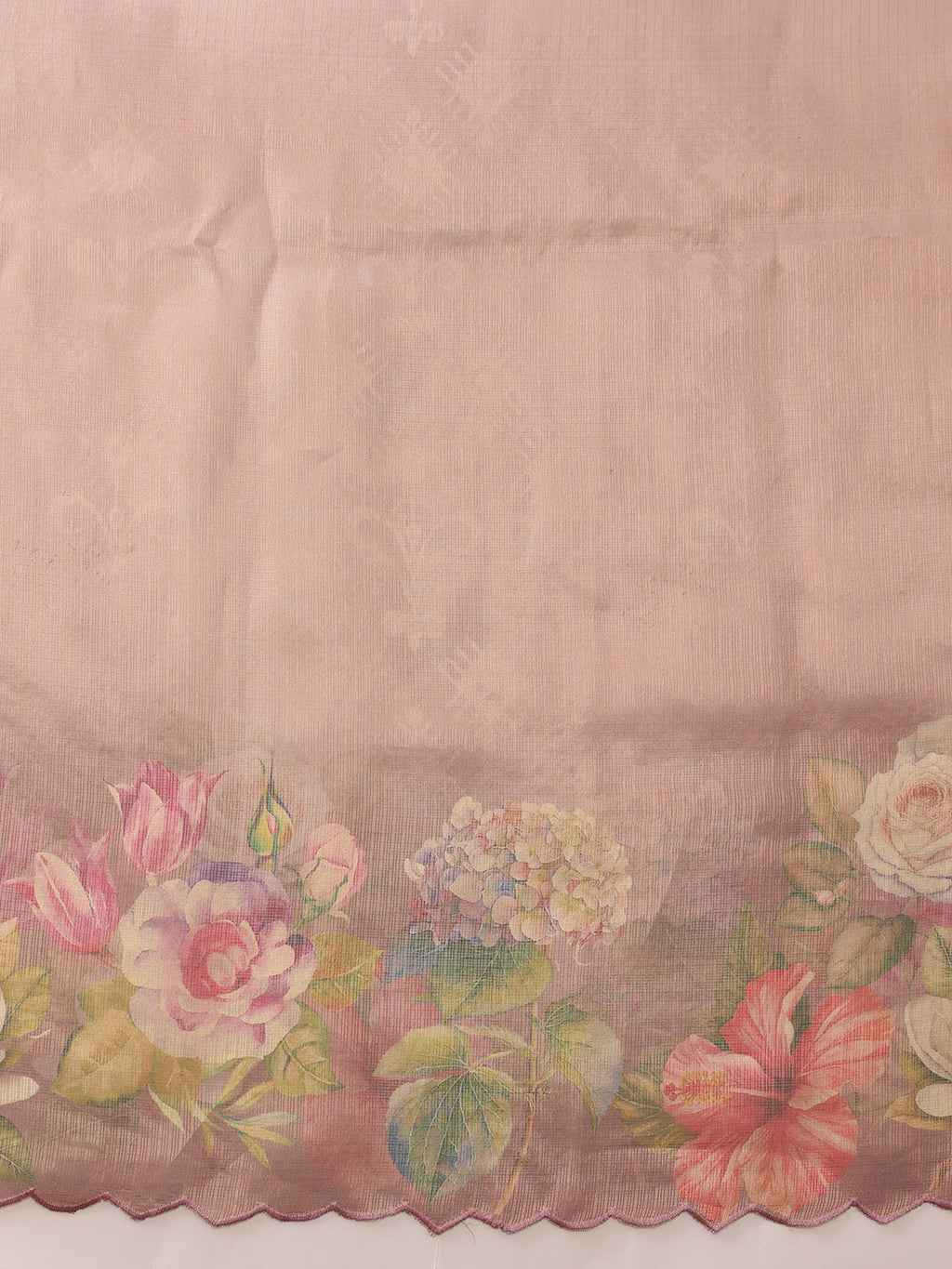 Peach Kota Doria Tissue Silk Saree with Floral Digital Print