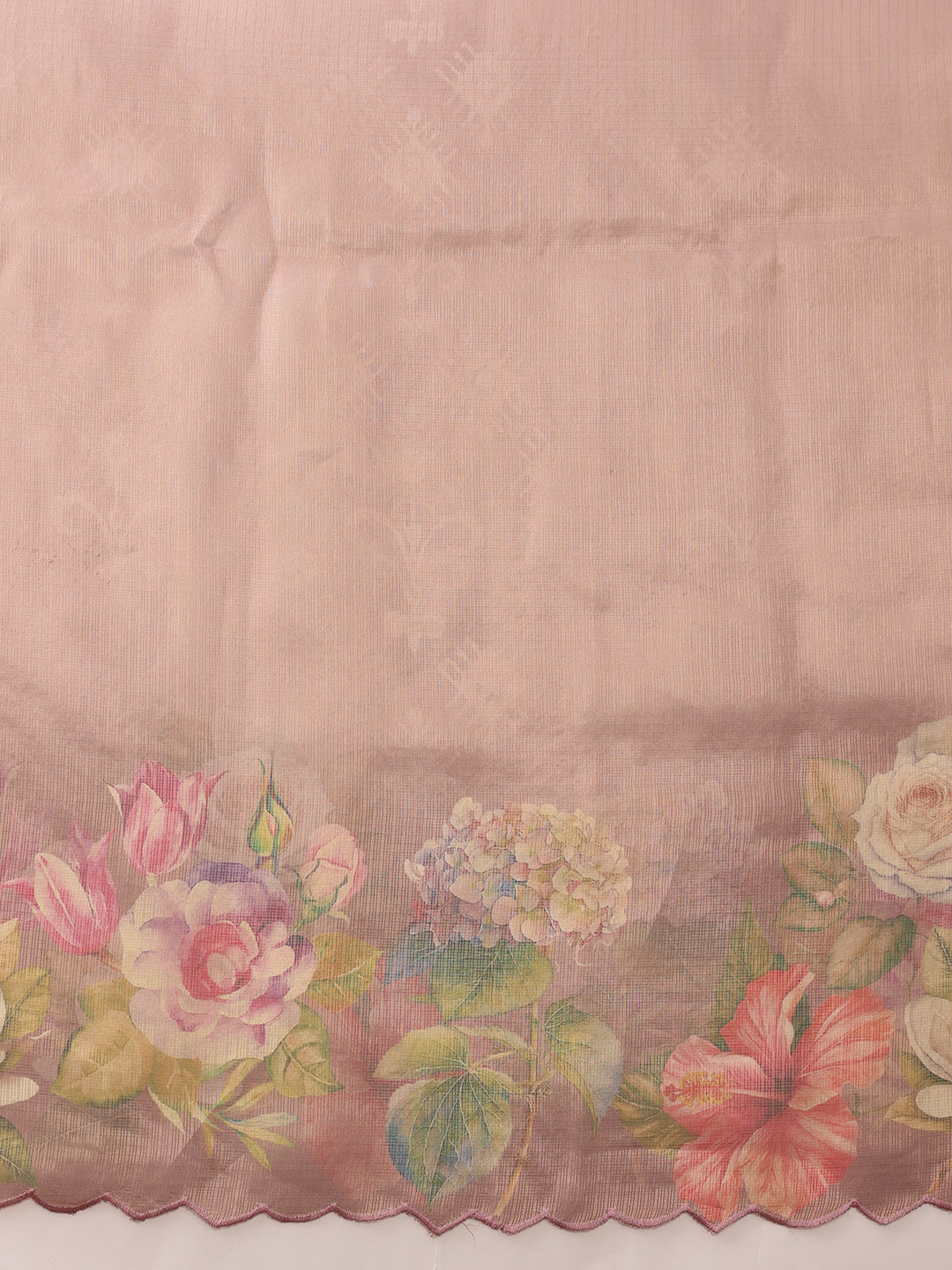 Peach Kota Doria Tissue Silk Saree with Floral Digital Print