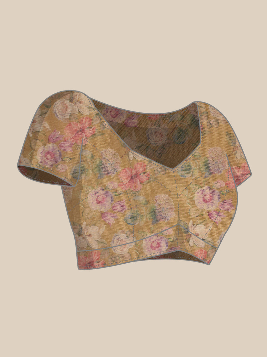 Peach Kota Doria Tissue Silk Saree with Floral Digital Print