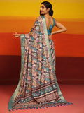 Turquoise Silk Blend Woven Zari Floral Saree with Blouse Piece