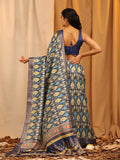 White Silk Blend Woven Zari Motif Saree