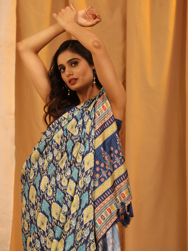 White Silk Blend Woven Zari Motif Saree