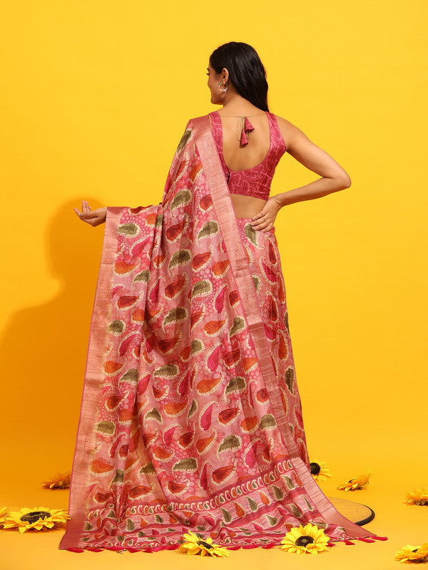 Green Silk Blend Saree with Woven Zari Paisley Design