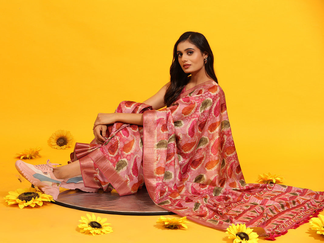 Green Silk Blend Saree with Woven Zari Paisley Design