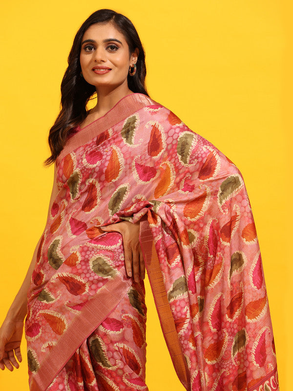Green Silk Blend Saree with Woven Zari Paisley Design