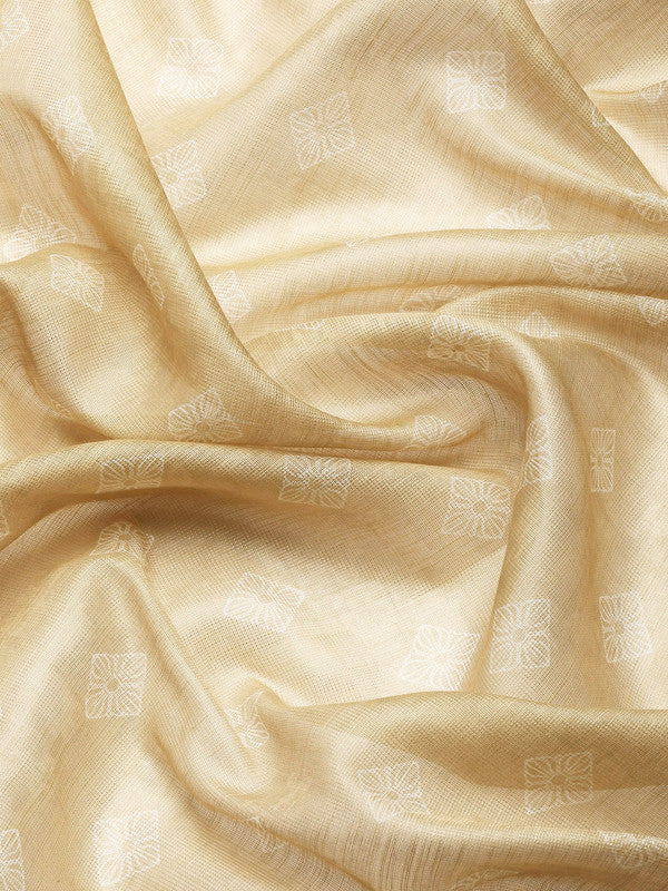 Beige Cotton Blend Digital Print Floral Saree with Blouse Piece