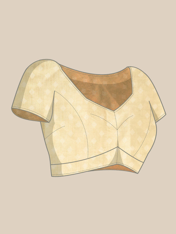 Beige Cotton Blend Digital Print Floral Saree with Blouse Piece