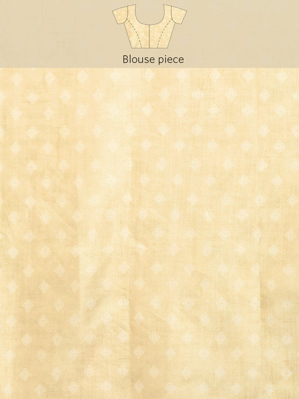 Beige Cotton Blend Digital Print Floral Saree with Blouse Piece