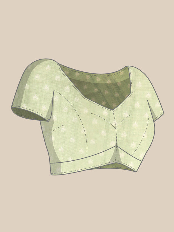 Olive Cotton Blend Digital Print Floral Saree with Unstitched Blouse - Hiral Fashion