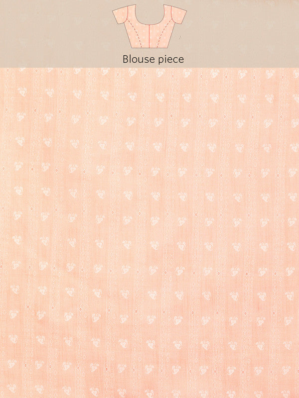 Peach Cotton Blend Digital Print Floral Saree with Unstitched Blouse - Hiral Fashion