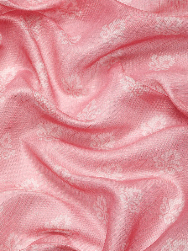 Pink Cotton Blend Floral Digital Print Saree with Blouse