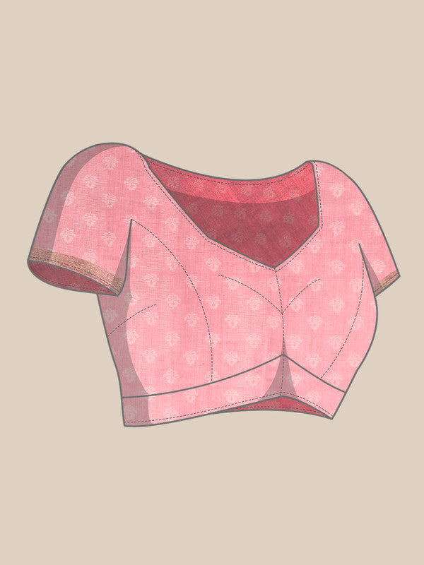 Pink Cotton Blend Floral Digital Print Saree with Blouse