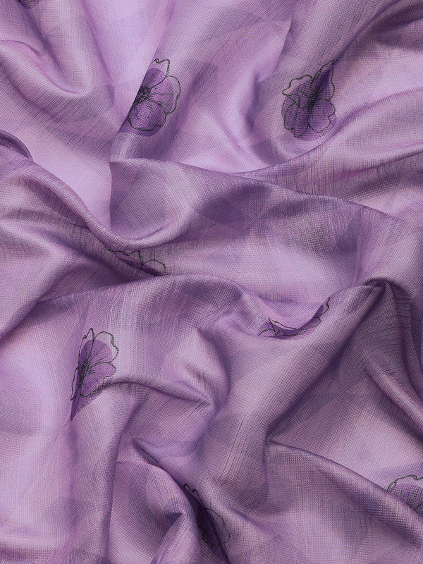 Lavender Floral Digital Print Cotton Blend Saree with Blouse Piece