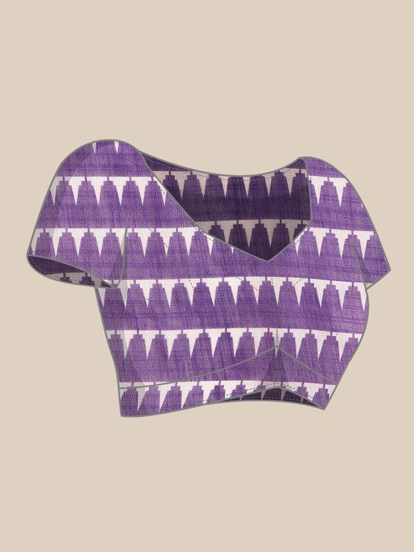 Lavender Floral Digital Print Cotton Blend Saree with Blouse Piece