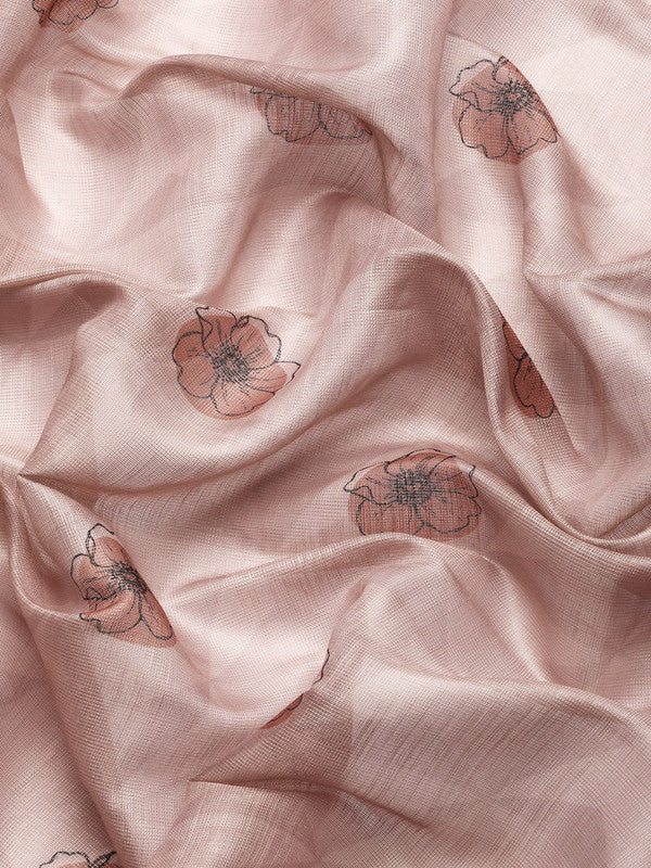 Peach Floral Digital Print Cotton Blend Saree with Blouse Piece