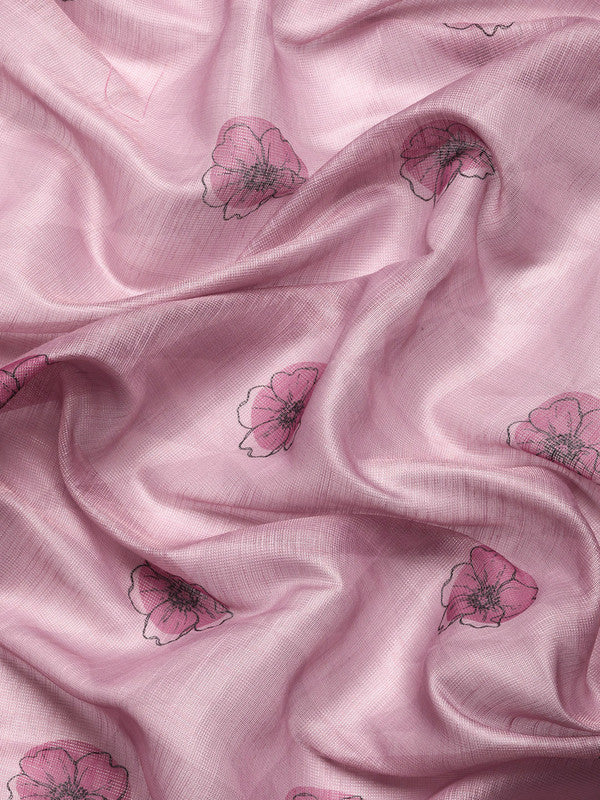 Pink Cotton Blend Digital Print Floral Saree with Unstitched Blouse - Hiral Fashion