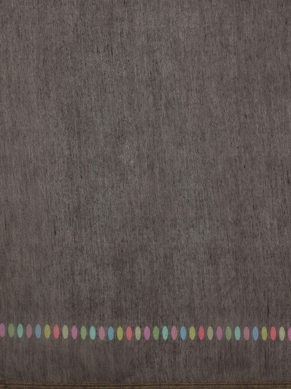 Gray Floral Digital Print Cotton Blend Saree with Unstitched Blouse