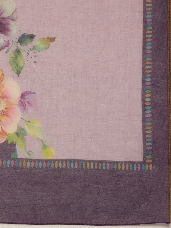 Lavender Cotton Blend Floral Digital Print Saree