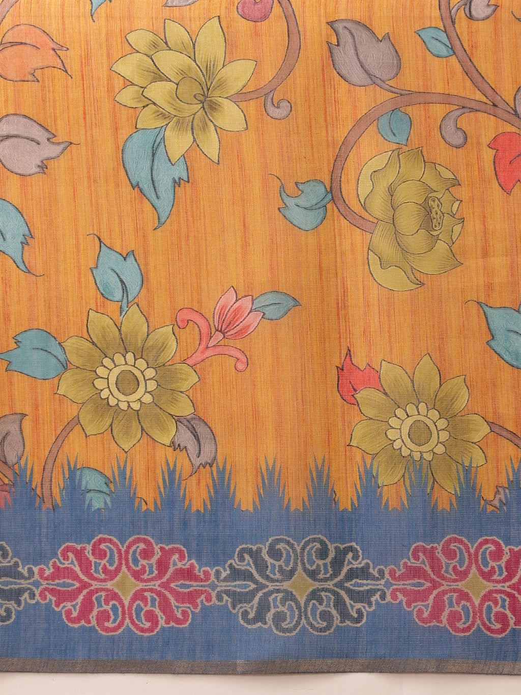 Mustard Banarasi Silk Cotton Floral Digital Print Saree