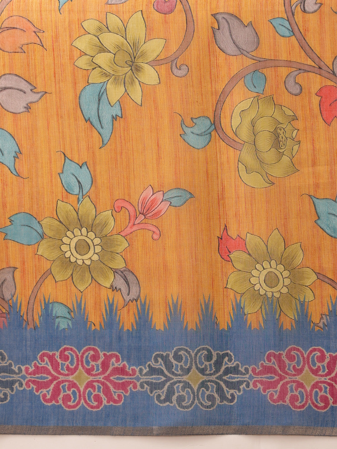 Mustard Banarasi Silk Cotton Floral Digital Print Saree