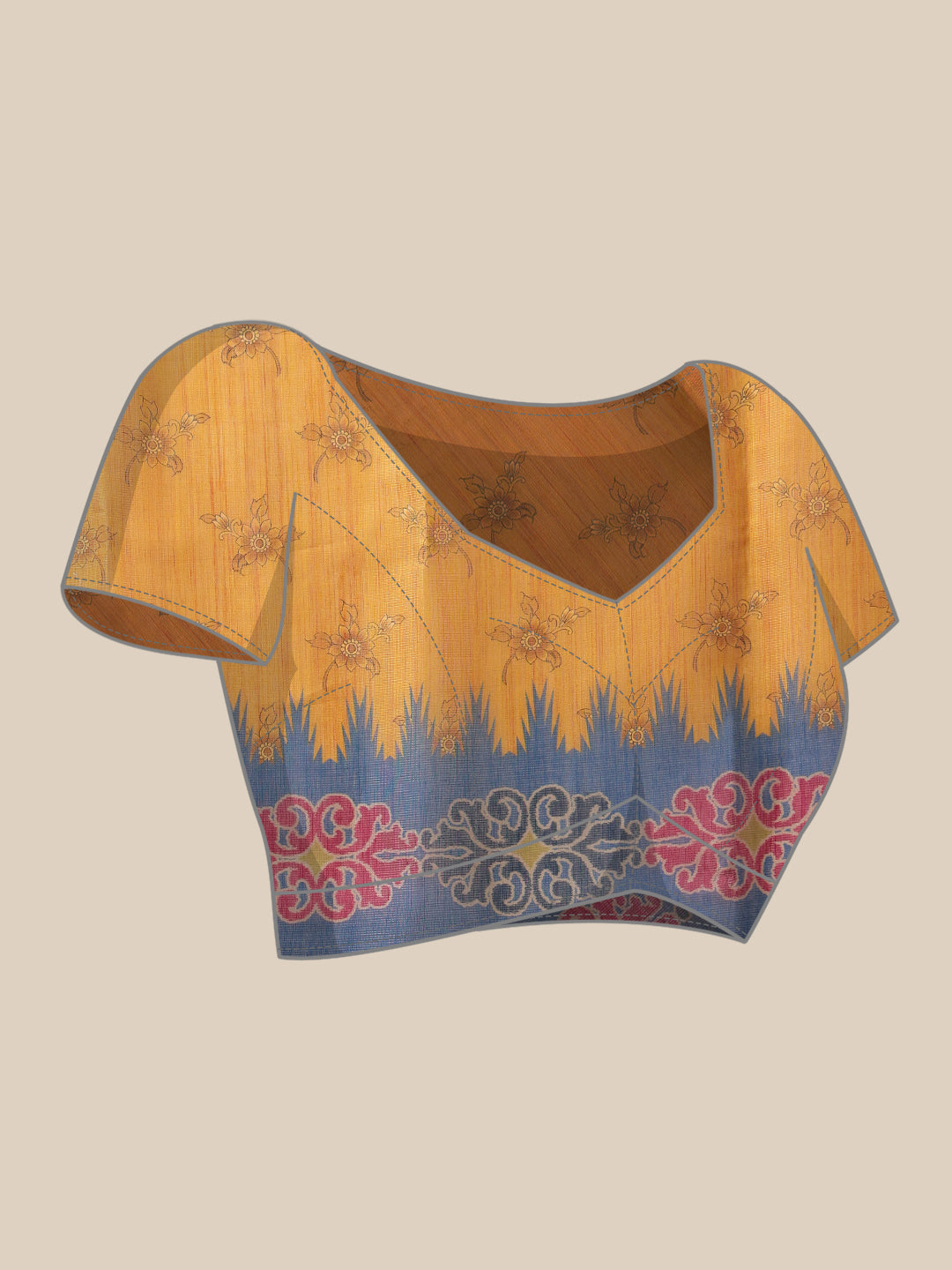 Mustard Banarasi Silk Cotton Floral Digital Print Saree