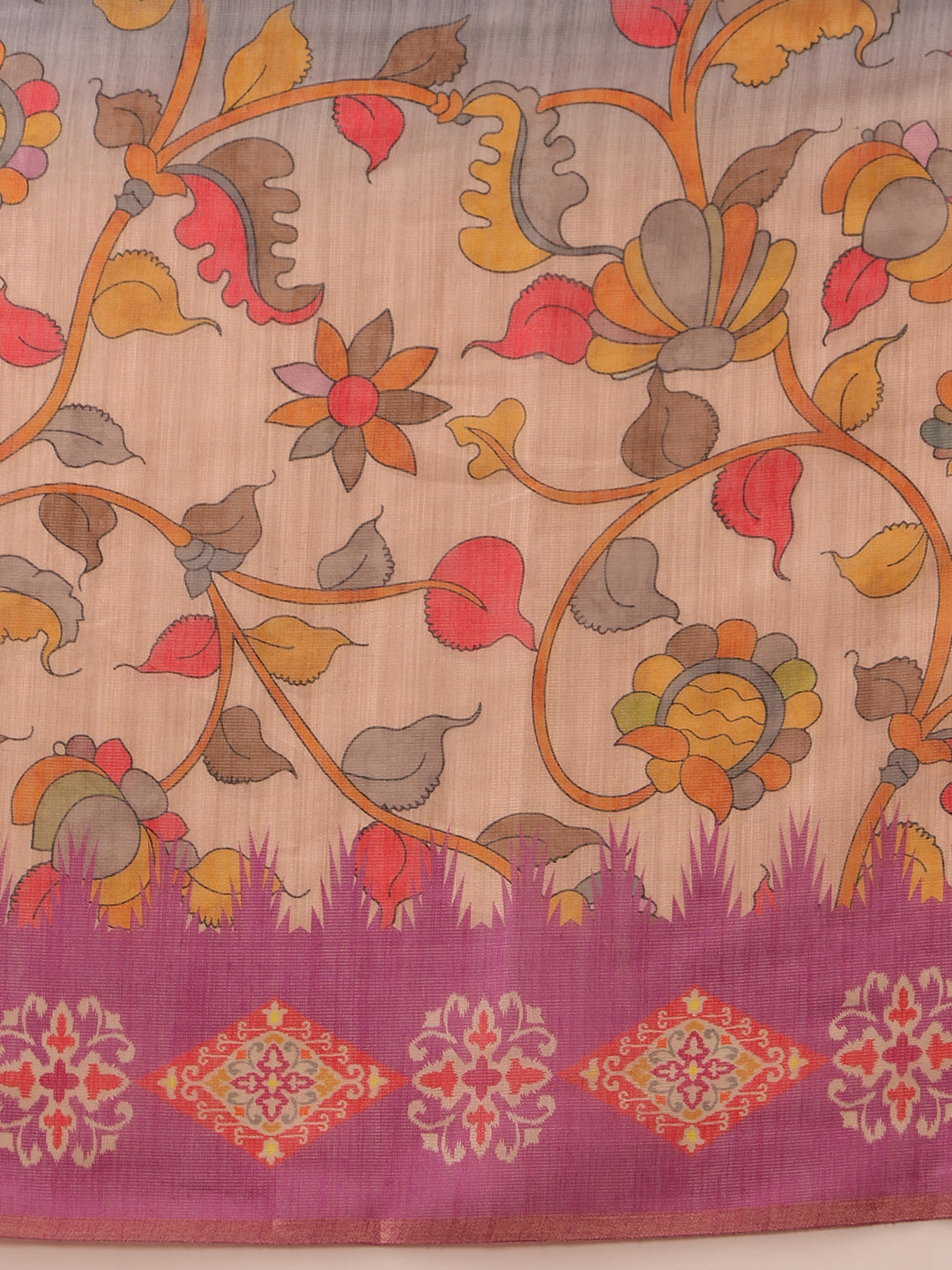 Purple Banarasi Silk Cotton Floral Digital Print Saree