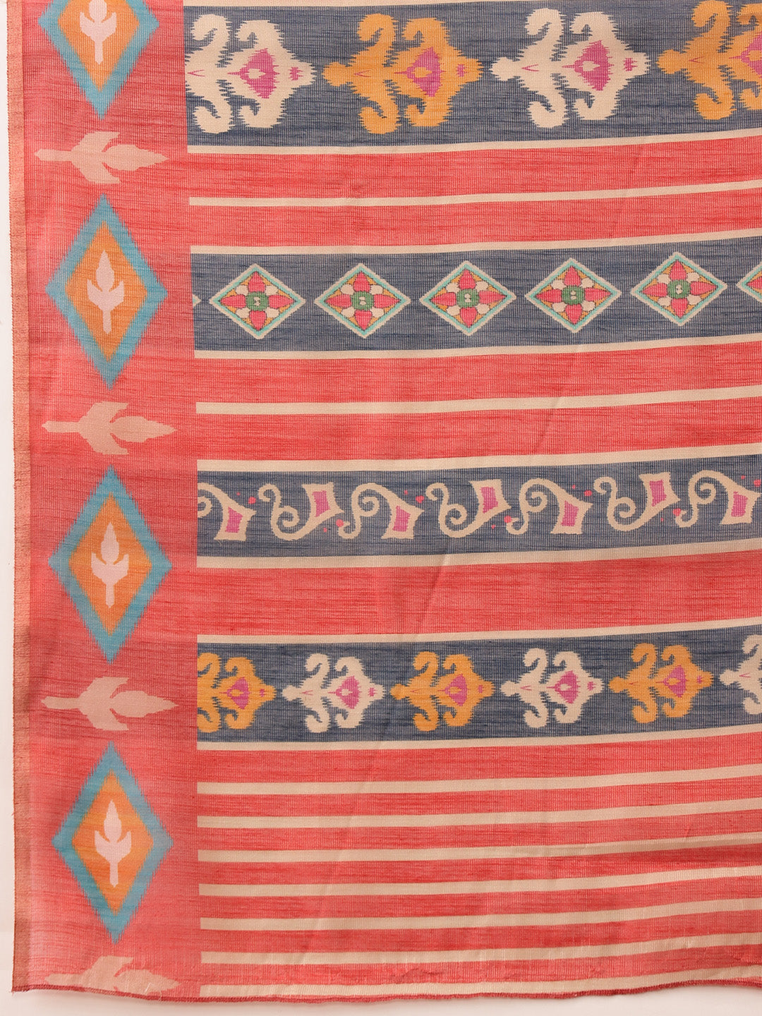 Red Banarasi Silk Cotton Saree with Vibrant Floral Digital Print