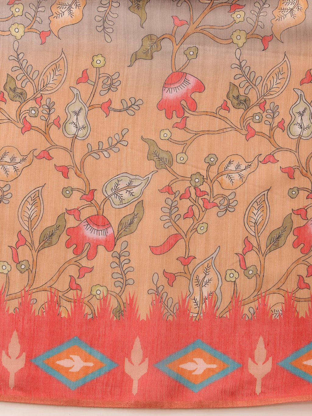 Red Banarasi Silk Cotton Saree with Vibrant Floral Digital Print