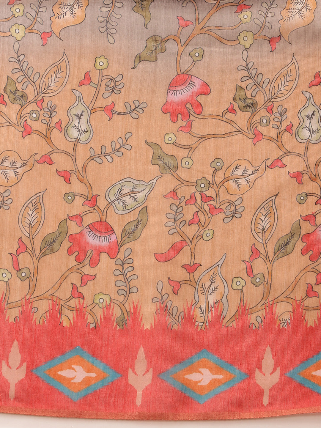 Red Banarasi Silk Cotton Saree with Vibrant Floral Digital Print