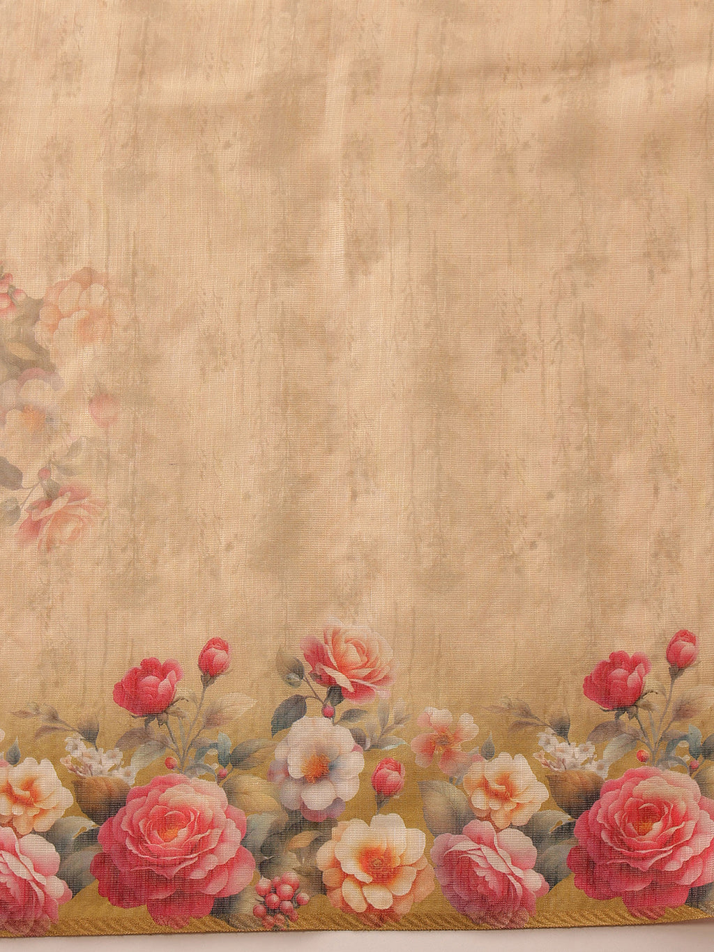 Beige Banarasi Silk Cotton Saree with Elegant Floral Digital Print