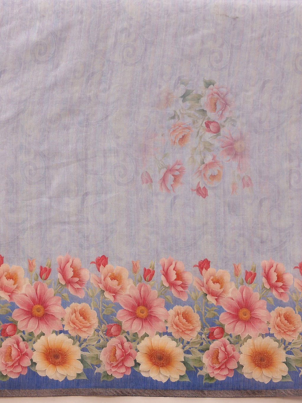 Blue Banarasi Silk Cotton Saree with Floral Digital Print