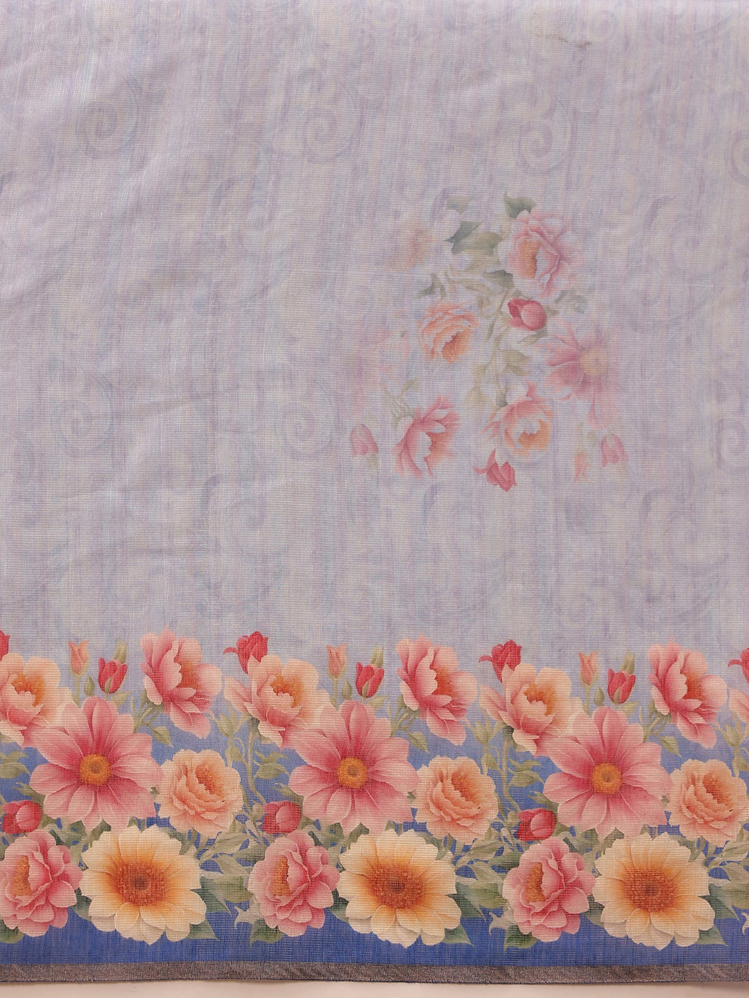 Blue Banarasi Silk Cotton Saree with Floral Digital Print