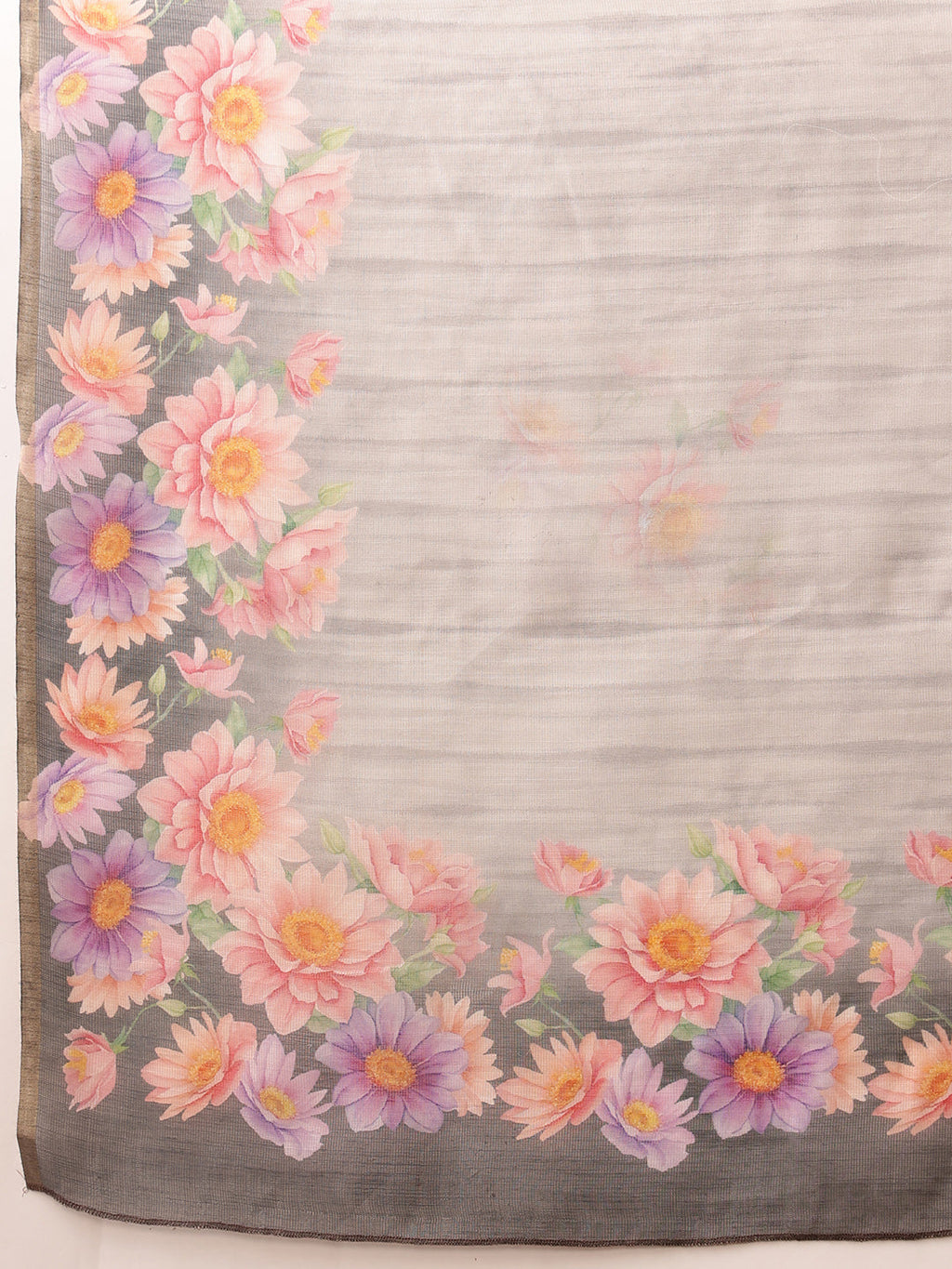 Grey Banarasi Silk Cotton Saree with Floral Digital Print